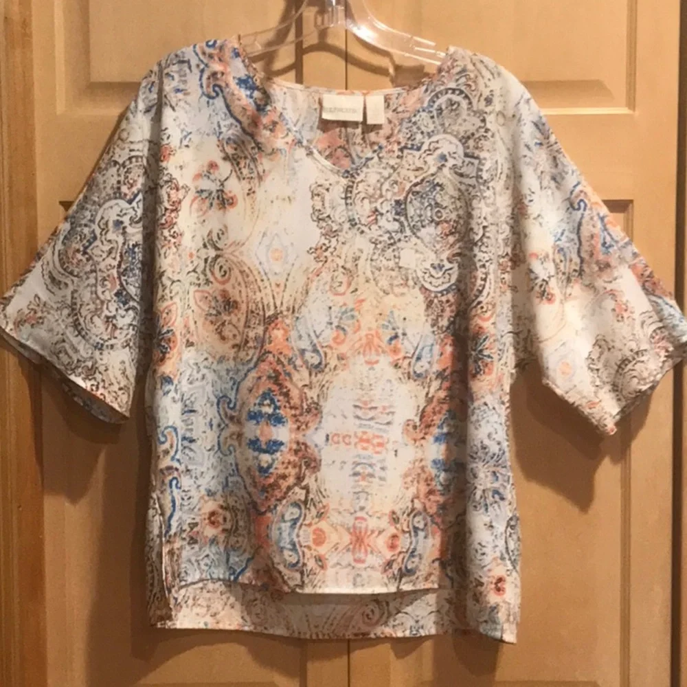 Chico's Medium Relaxed Orange and Cream Blouse - Picture 1 of 8